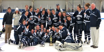 Nobles celebrates after blanking Westminster, 3-0, to win the 33rd Annual Harrington Tournament on Sunday afternoon.