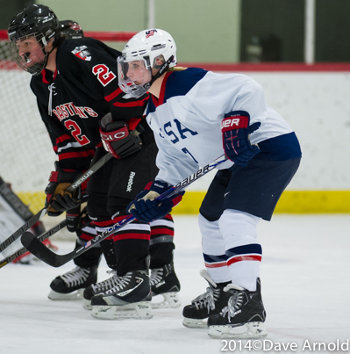 Monique Lamoureux, a linemate with her twin sister, Jocelyne, was a handful for the St. Seb's defense on Sunday.