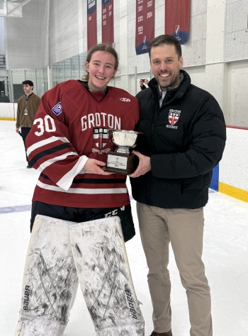 Groton junior goaltender Nora Wilson, of Weybridge, VT, shut out New Hampton, 1-0, on Sunday in the Small School Championship game, and was named MVP.