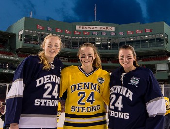 Jenna MacDonald, Lauren Jackson, and Taylor Hyland (pictured L-R) at Tuesday's Denna Laing benefit game at Fenway Park.
