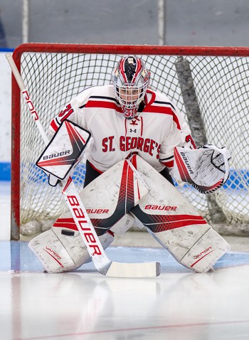 St. George's junior G Mia Gardner was solid in net, but had to leave the game in the second period with an injury. Nobles was up 2-0 at the time.