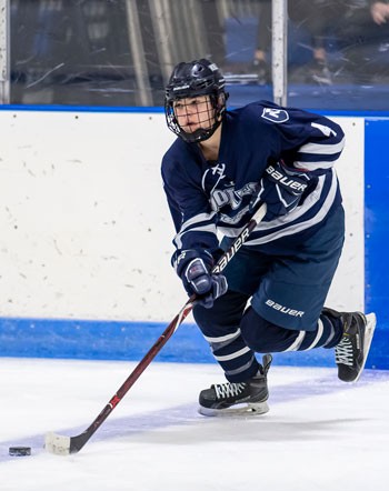 Freshman Kate Ham, shown here in a recent game, scored 2 goals to lead Nobles to a big 4-3 win at Tabor on Sat. Feb. 16th.