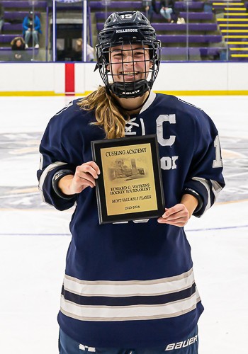 Millbrook topped Groton, 4-1, in the 2023 Watkins Invitational championship game Sat. Dec. 16th. Millbrook senior co-captain and defenseman Shaye Jasi