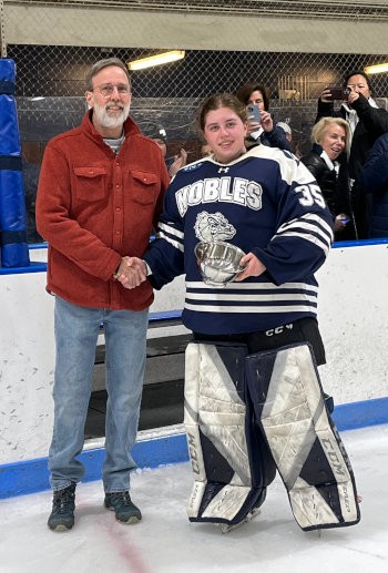 The John Cooper MVP for the Elite 8 Championship game went to Nobles' senior G Anya Zupkofska (30 saves).