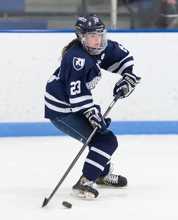 Nobles Sr. F Bridget McCarthy in semifinal action against Kent Saturday.