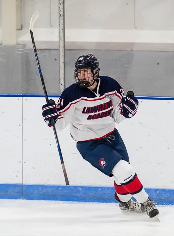Senior RW Corinne McCool, Lawrence Academy's leading scorer, at the Harrington Tournament.  